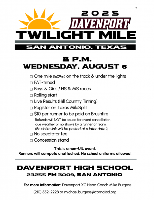 Davenport Twilight Mile 2025 - Meet Information